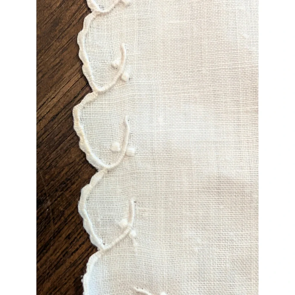 Benj. M. Jabara & Sons Madeira Hand Embroidered White Linen Doily Vintage Tea